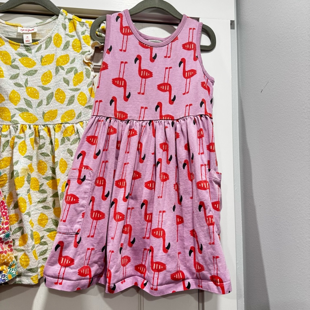 Hanna Andersson Toddler Girl Dress bundle lot 5T Flamingo Floral Lemon Cotton - Picture 2 of 16